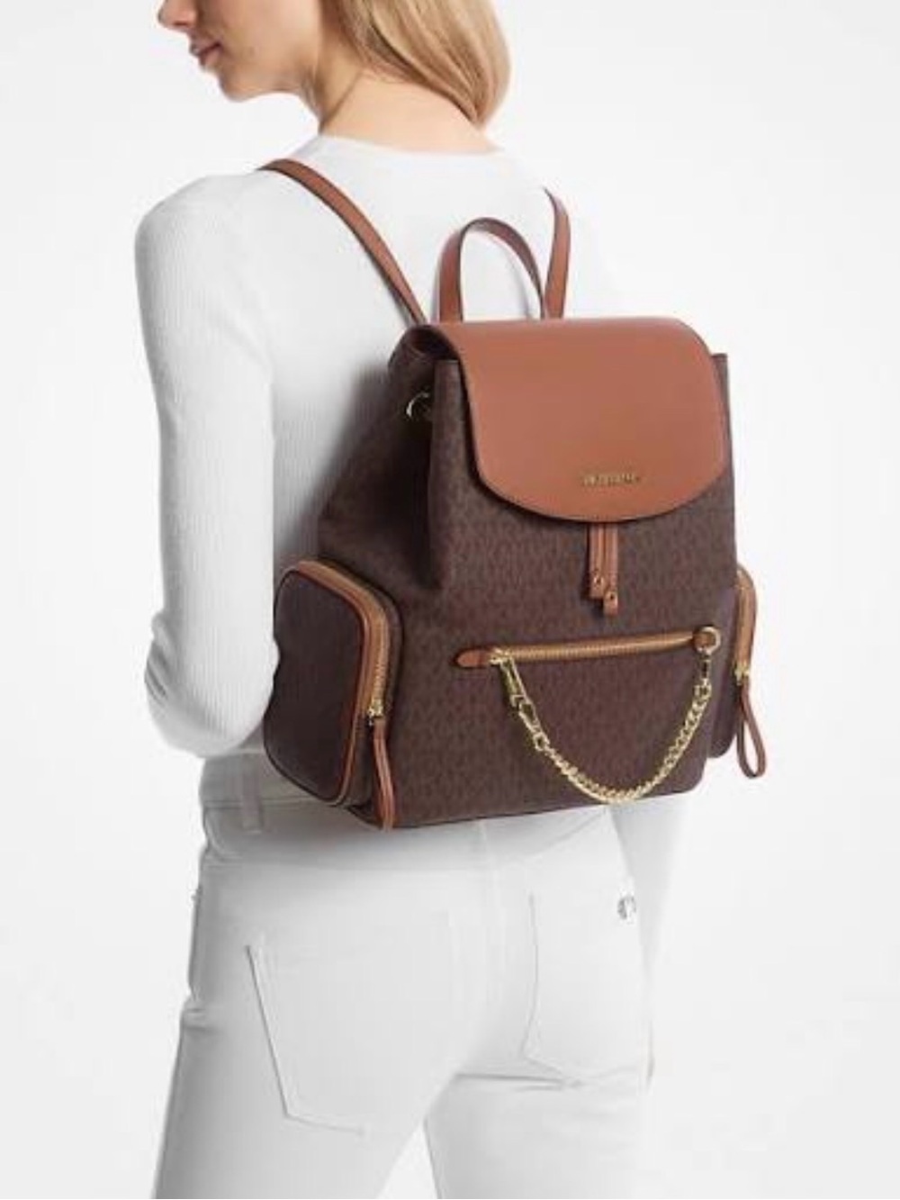 Michael Kors Large Jet Set Brown Logo-Print Backpack
